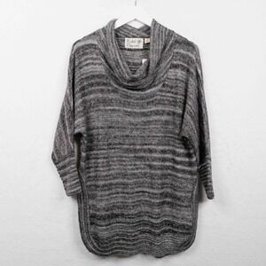 FIELD FLOWER Anthropologie Striped Cowl Neck Tunic Sweater Black Grey Sz XS NWT